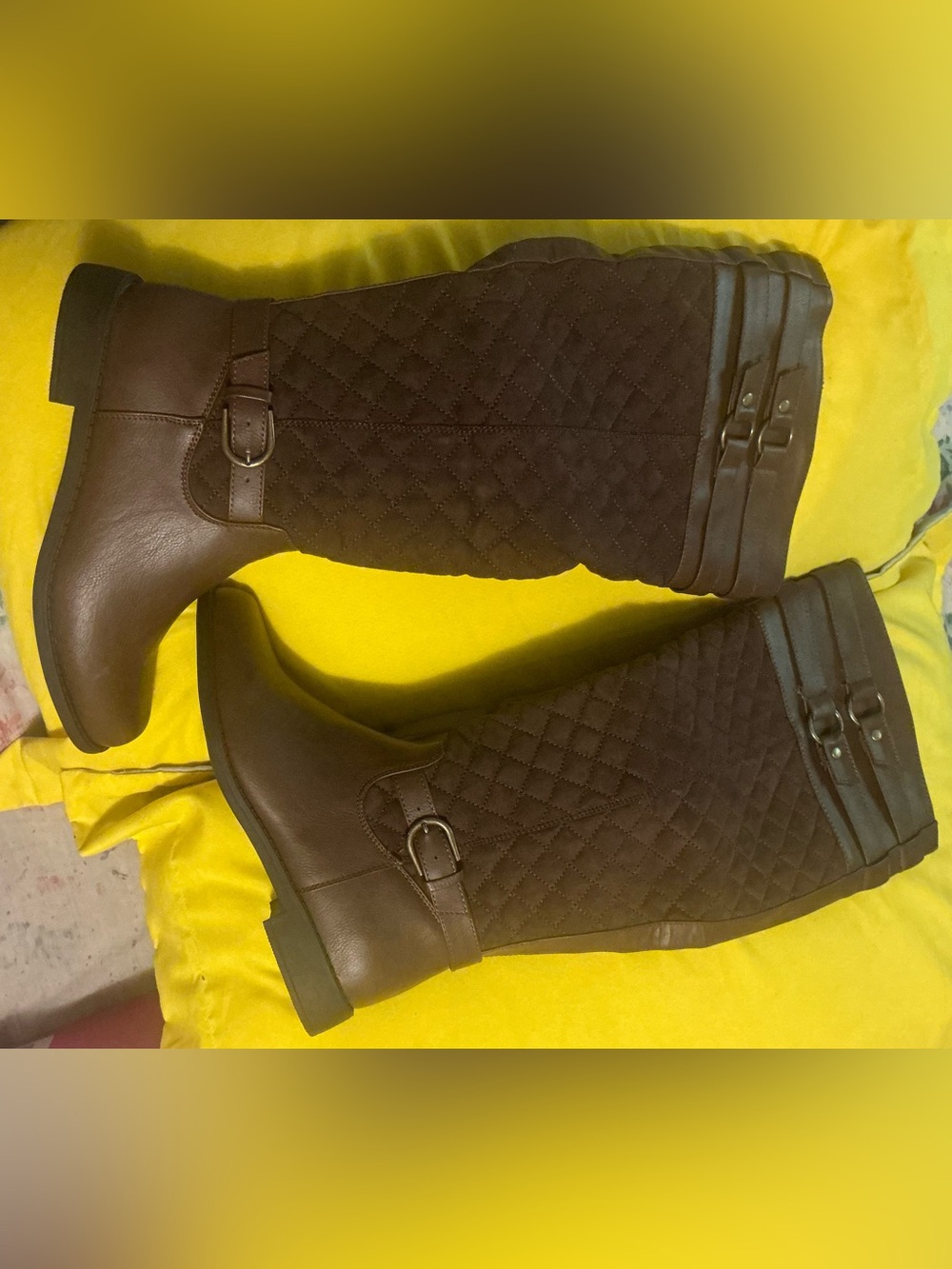 Brown Quilted Fall Boots with Buckles